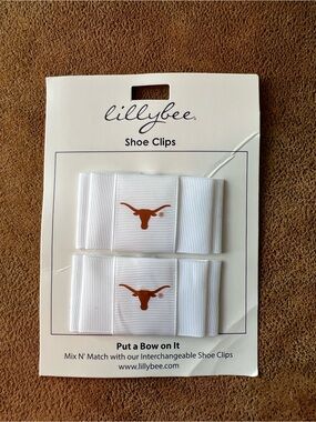 Lillybee White Shoe Clip bows with Orange Texas Longhorns Logo